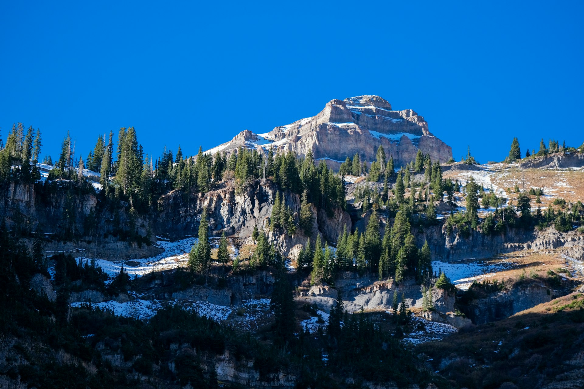 Snow-capped Wasatch mountain peak above Utah County