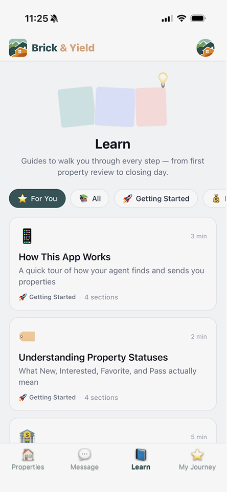 Brick & Yield app - Learn