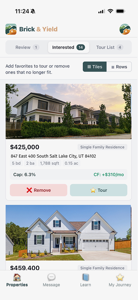 Brick & Yield app - Properties